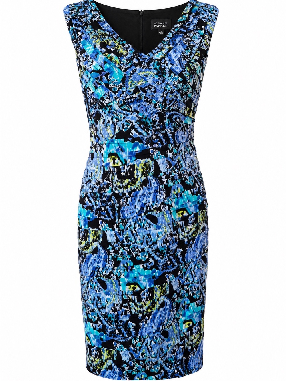 Adrianna Papell Abstract Print Ruched Sheath Dress Blue Black 8